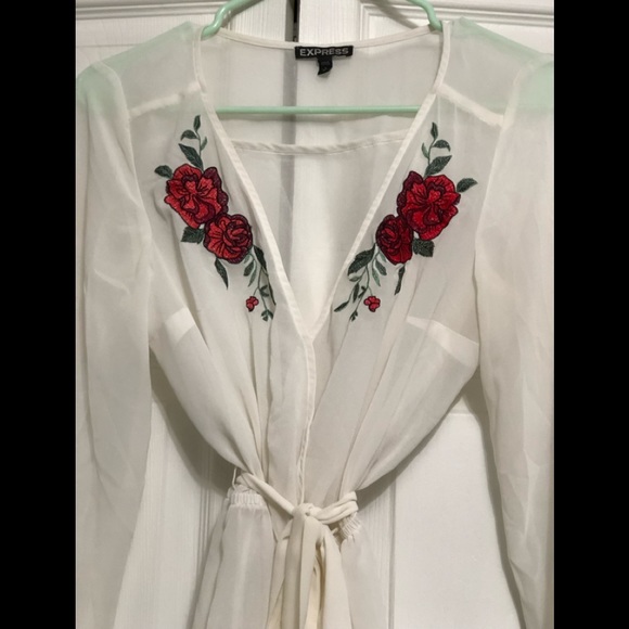EXPRESS women’s sheer white blouse with embroidery print - Picture 4 of 7